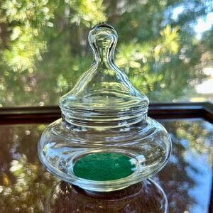 Vintage Clear Glass Apothecary Jar with Green Velvet Insert – 5" Tall